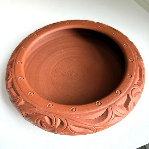 Vintage Bonsai Planter Unglazed Carved Bowl Terra Cotta Clay Bowl Succulent Pot - Picture 6 of 17